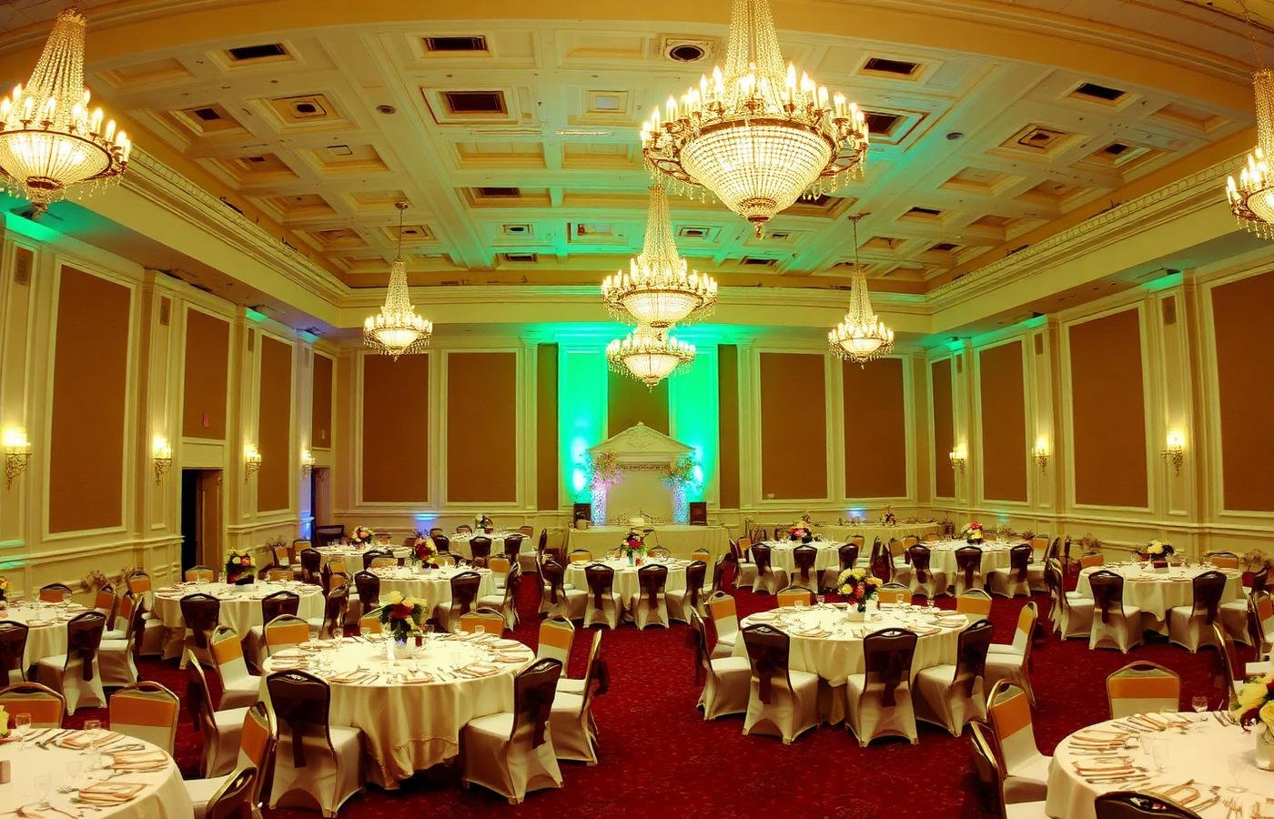 Banquet hall decorated for a reception
